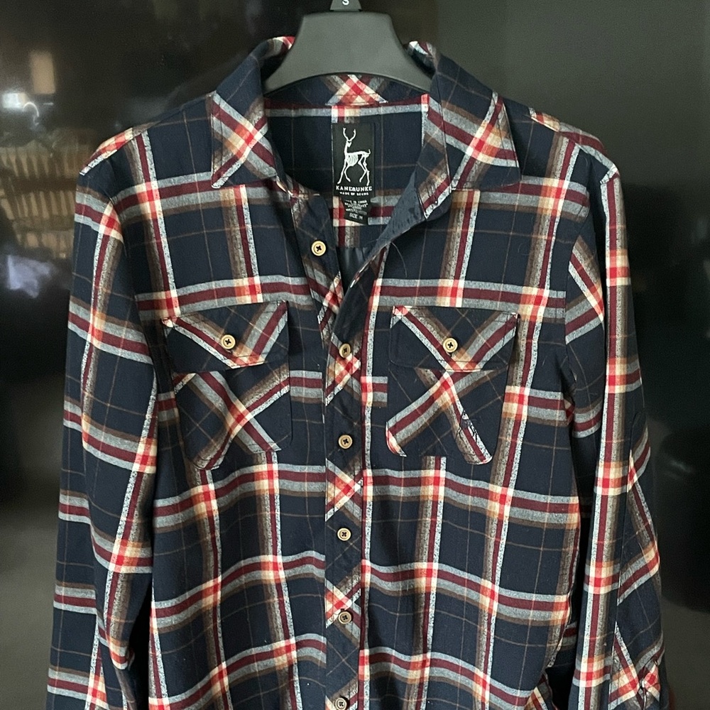 Kane & Unke Flannel Polyester Lined Safari Jacket Shacket — Mens Medium